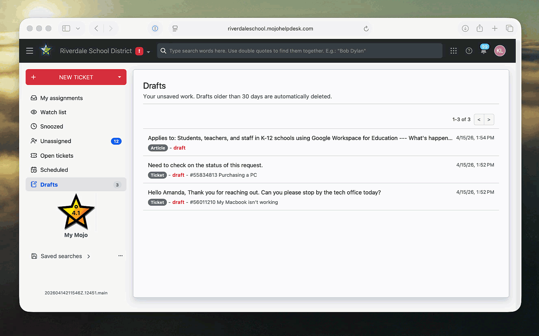 Autosaved drafts feature
