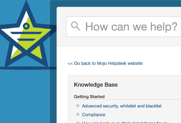 Self-service IT knowledge base in Mojo Helpdesk with common IT help desk FAQs.