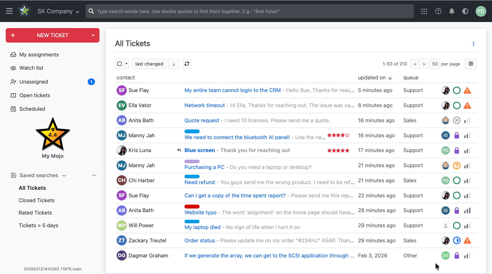 Mojo Helpdesk’s IT service desk software UI dashboard has a simple user interface, while packed with powerful features.