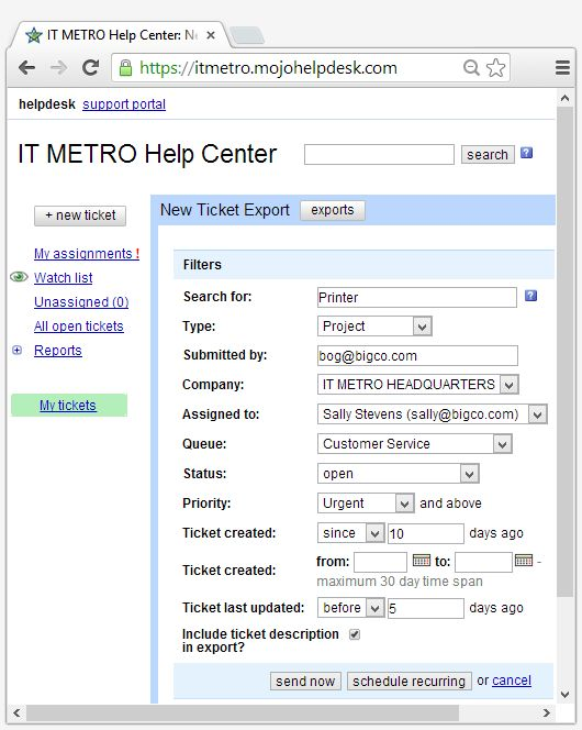 Filter your ticket exports