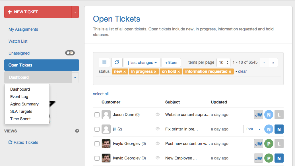 Mojo Helpdesk Unassigned and Reports Menu