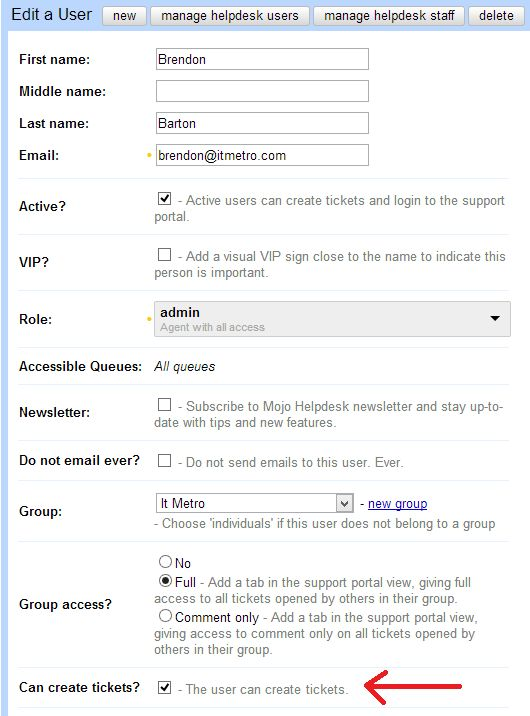 Turn off the ability for a user to create tickets
