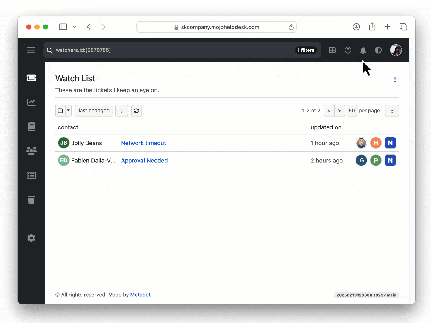 Watch list notifications